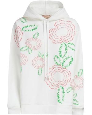 Marni Rose-Print Cotton Hoodie - White