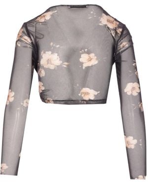 Mar De Margaritas Floral-Print Mesh Top - Gray
