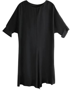 Yohji Yamamoto Boat-Neck Rolled-Sleeve Midi Dress - Black