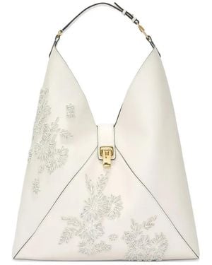 Ermanno Scervino Large Floral-Embroidered Leather Tote Bag - White