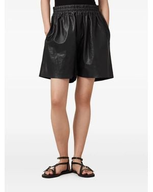 AllSaints Arla Lea Elastic-Waist Leather Shorts - Black