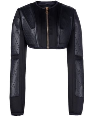 Balmain Cropped Faux-Leather Jacket - Blue