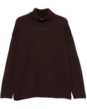 Alpha Studio Roll-Neck Drop-Shoulder Knit - Brown