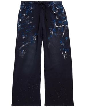 Balenciaga Paint-Splatter Oversized Baggy Sweatpants - Blue