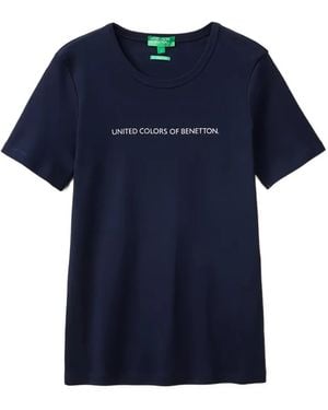 Benetton Logo-Print Short-Sleeve T-Shirt - Blue