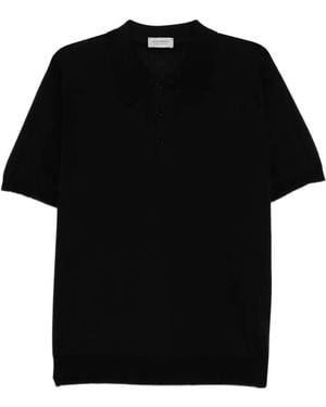 John Smedley Elvins Fine Stripe Polo Shirt - Black