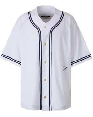 Jacquemus The Baseball Striped-Trim Embroidered-Logo Shirt - White
