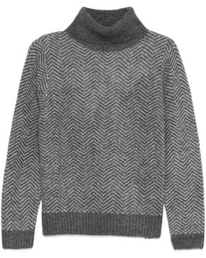 Yerse Herringbone-Pattern Turtleneck Sweater - Gray