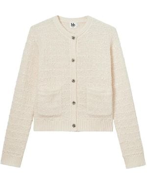 B+ AB Sequin-Embellished Bouclé Cardigan - White