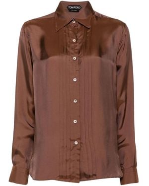 Tom Ford Plissé-Details Twill-Weave Shirt - Brown