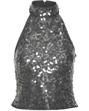 ROTATE BIRGER CHRISTENSEN Sequin Halter-Neck Top - Grey