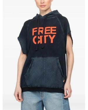 Freecity Cutoff Superyumm Frayed Hooded Hoodie - Blue