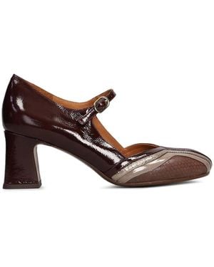 Chie Mihara Feva Patent-Finish Paneled Pumps - Brown