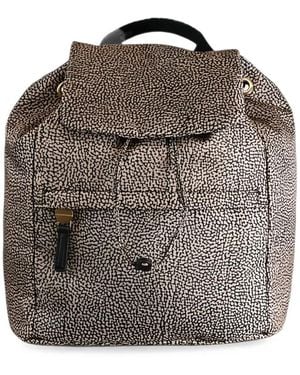 Borbonese B-Club Op-Print Leather-Trim Backpack - Grey