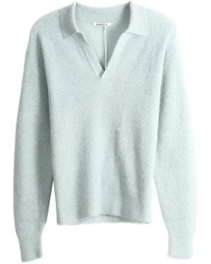 AURALEE Brushed Open-Collar Sweater - Blue