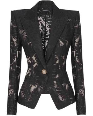 Balmain Lace-Patterned Structured Jacket - Black