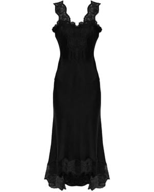 McQueen Vestido Midi Con Ribete De Encaje - Negro