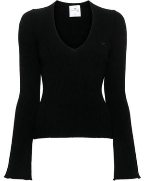 Courreges Geribbelde Trui Met Logo-Applicatie - Zwart