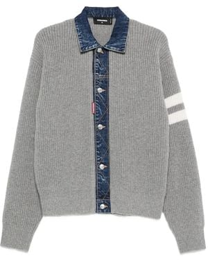 DSquared² Denim-Panel Ribbed Cardigan - Blue
