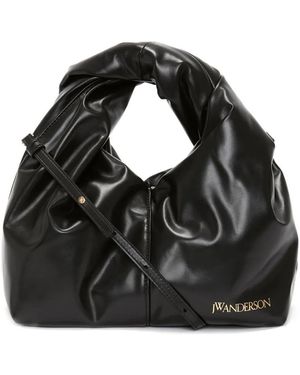 JW Anderson ミニ ツイスター ホーボー レザークロスボディバッグ - ブラック