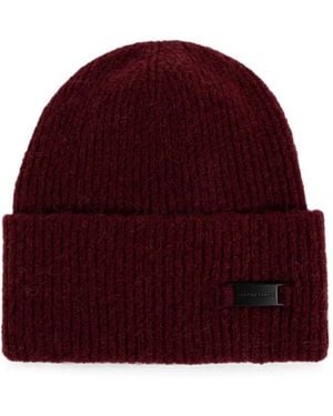 Canada Goose Ribbed-Knit Logo-Plaque Beanie Hat - Red