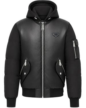 Philipp Plein Eco Leather Nylon Bomber - Black