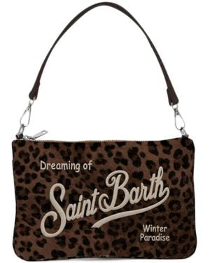 MC2 Saint Barth Leopard-Print Embroidered Shoulder Bag - Black