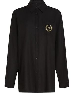 KARL LAGERFELD Long-Sleeved Crest Logo Shirt - Black