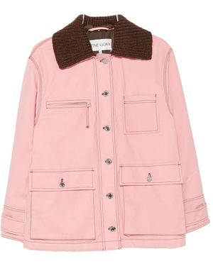 Stine Goya Ribbed-Knit Collar Contrast-Stitch Jacket - Pink
