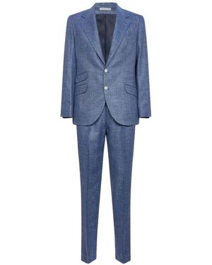 Brunello Cucinelli Single-Breasted Flap Pocket Suit - Blue