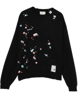 Maison Mihara Yasuhiro Trui Met Grafische Applicatie - Zwart