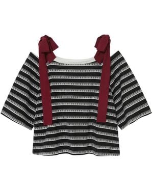 Undercover Gestreifte Bluse mit Schleifenband - Schwarz