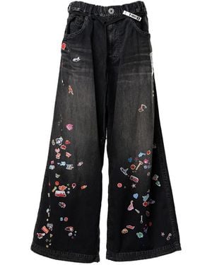Maison Mihara Yasuhiro Sticker Printed Wide-Leg Jeans - Black