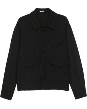 Imperial Button-Up Flap-Pocket Shirt Jacket - Black