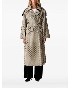 ARMANI EXCHANGE Logo-Print Double-Breasted Trench Coat - Natural