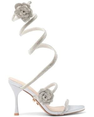 Twentyfourhaitch Crystal-Embellished Floral-Appliqué Sandals - White
