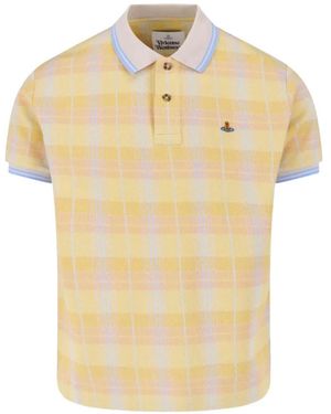 Vivienne Westwood Check-Pattern Orb-Embroidered Polo Shirt - Natural