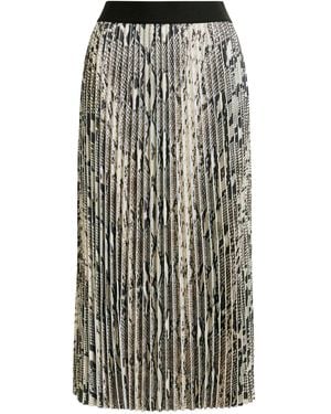 Essentiel Antwerp Snakeskin-Print Midi Pleated Skirt - Natural