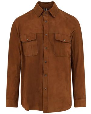 DFOUR® Pocket-Detail Suede Shirt - Brown