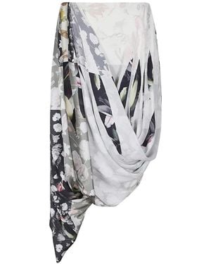 Maison Margiela Midi Floral-Print Draped Skirt - White