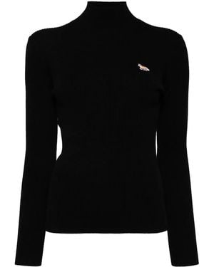 Maison Kitsuné Strickoberteil Mit Logo-Applikation - Schwarz