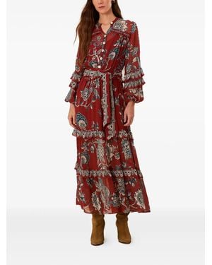 FARM Rio Floral-print Ruffled Midi Day Dress - レッド