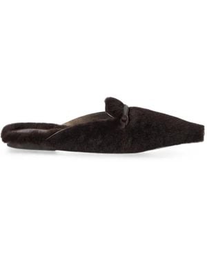 Brunello Cucinelli Shearling Flats With Precious Bar - White