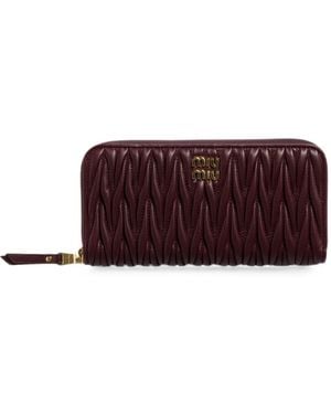 Miu Miu Matelassé Quilted Leather Wallet - Purple