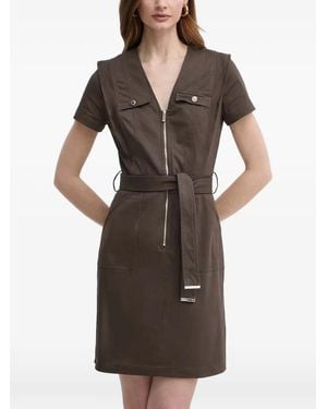 Morgan Belted V-Neck Mini Dress - Brown