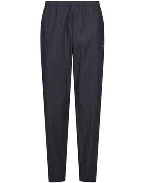 Undercover Pinstripe-Print Logo-Patch Pants - Blue
