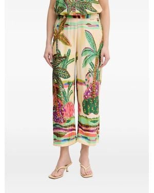 Lola Casademunt Palm-Print Straight-Leg Trousers - Green