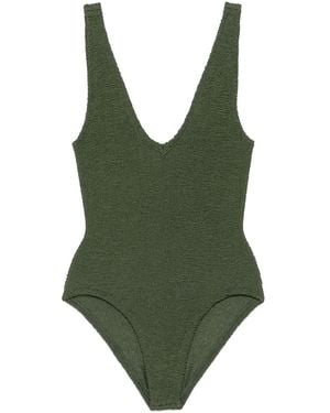 Hunza G Sadie Crinkle-Texture Swimsuit - Green