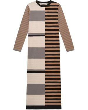 Maliparmi Rhythm Block Intarsia-Knit Long-Sleeved Maxi Dress - Natural