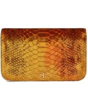 Elisabetta Franchi Velvet Shoulder Bag With Crocodile-Print - Orange